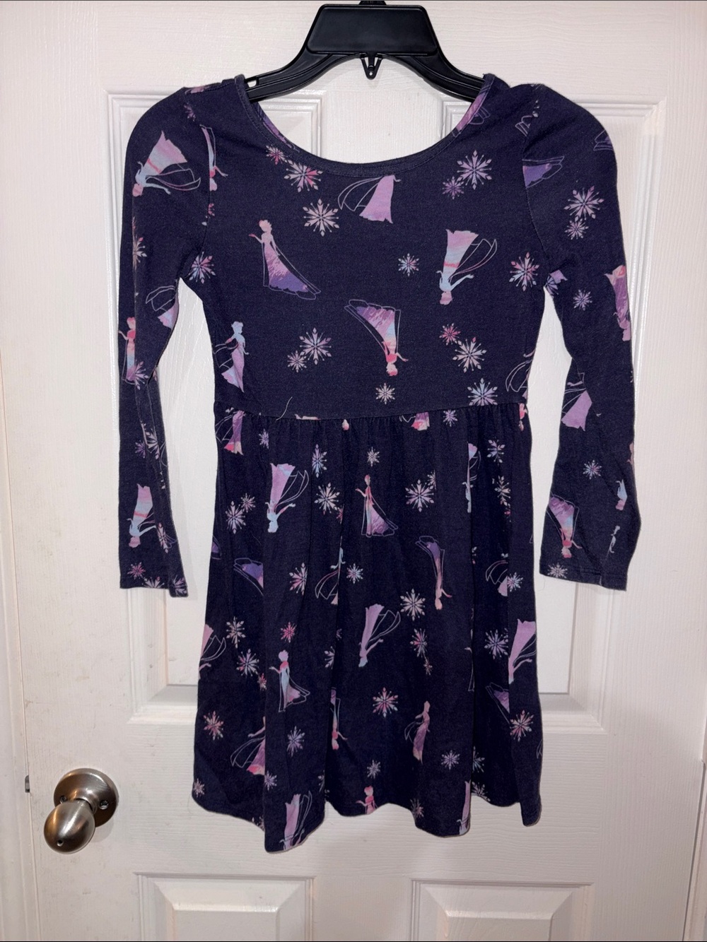 Disney Navy Print Long-Sleeve Dress size 7 with Elsa from Frozen design